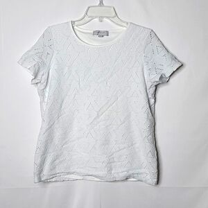 Andrew Marc short sleeve eyelet scoop neck blouse